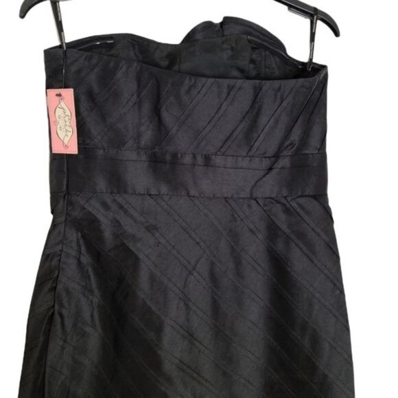 𝅺PHOEBE COUTURE Black 100% Silk Elegant Strapless Cocktail Dress Size 4 - Picture 12 of 16
